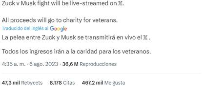 Elon Musk continúa con el desafío a Mark Zuckerberg y aseguró que los fondos recaudados se destinarán a los veteranos