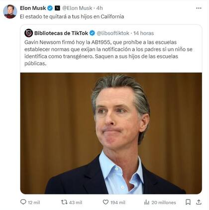Elon Musk criticó el proyecto de ley impulsado por Newsom en California