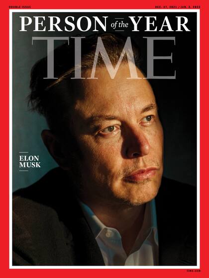 Elon Musk fue seleccionado como "Persona del Año" por la revista Time; esta foto lo muestra en la portada del número del 27 de diciembre de 2021 al 3 de enero de 2020. (Time vía AP)