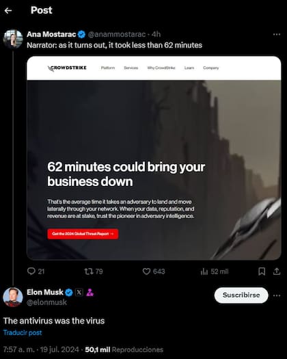 Elon Musk interactuó con los usuarios de X sobre la falla global que perjudicó a Microsoft