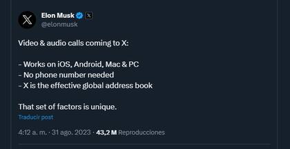 Elon Musk promete sumar videollamadas a X