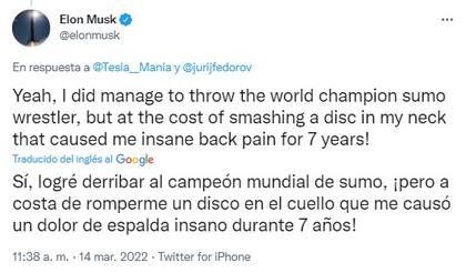 Elon Musk recordó el día que derribó a un campeón de sumo (Foto: Twitter)