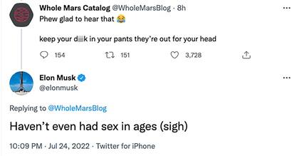 Elon Musk respondió a través de redes sociales al artículo de The Wall Street Journal donde se reveló que, supuestamente, habría tenido una relación con Nicole Shanahan, esposa de Sergey Brin, cofundador de Google y amigo cercano del magnate (Crédito: Twitter/WholeMarsBlog)