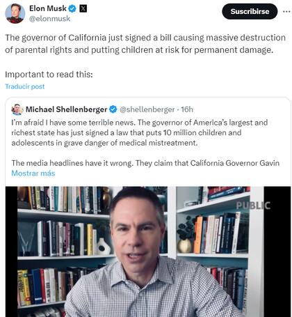 Elon Musk se mostró radicalmente en contra de la ley promulgada por Newsom