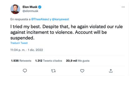 Elon Musk tuitea sobre la razón por la que restringió a Kanye