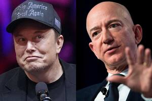 Elon Musk y Jeff Bezos se cruzaron públicamente (Montaje con imágenes de Evan Vucci, AP; y Jim Watson, de AFP)