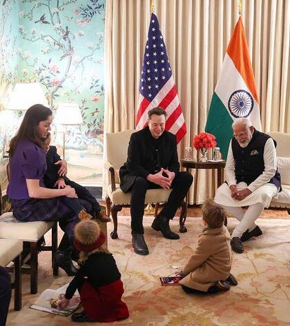 Elon Musk y sus hijos se reúnen con el primer ministro indio Modi.