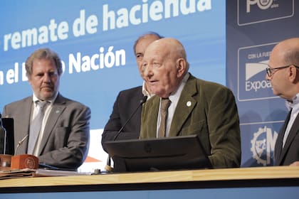 Elvio Colombo, de la consignataria Colombo y Magliano, durante la apertura del remate ganadero