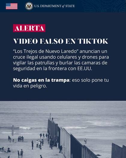 Embajada de Estados Unidos en México advierte de rutas ilegales falsas en Tiktok (X @USEmbassyMEX)