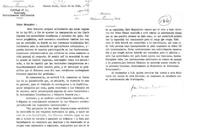 La Circular 11 que prohibía el ingreso de refugiados políticos.