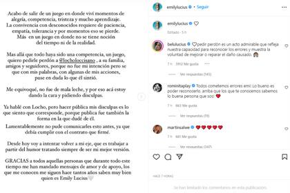 Emily Lucius se disculpó públicamente con Locho (Foto: Instagram @emilylucius)