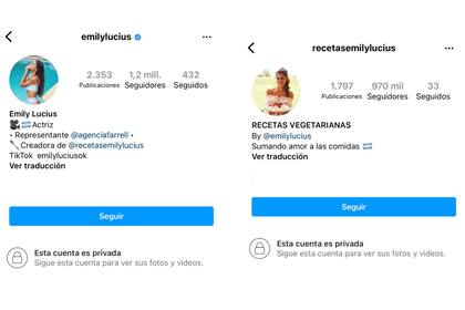 Emily puso en privado sus dos cuentas de Instagram (Foto: Instagram @Emilylucius / @recetasemilylucius)
