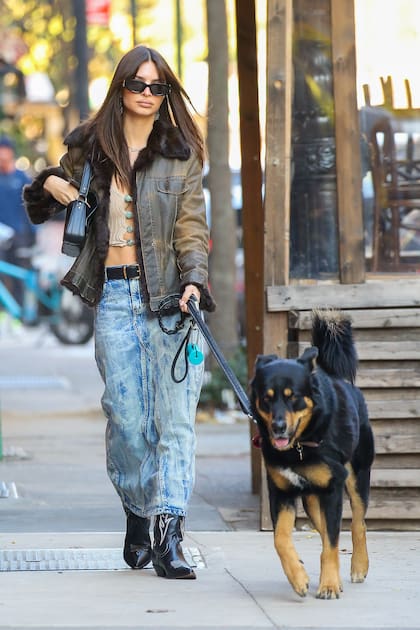 Emily Ratajkowski saca a pasear a su perro por Nueva York
