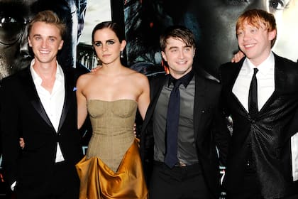 Los chicos crecen: Tom Felton, Emma Watson, Daniel Radcliffe y Rupert Grint, en un evento