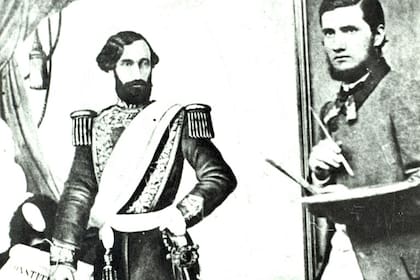 En 1862, Cándido López posa con una pintura de Bartolomé Mitre en Mercedes