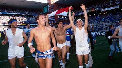 En 1991 tocó el cielo con las manos, al ganar el único scudetto de su historia, con una equipo lleno de gloria en el que estaban Gianluca Vialli (en slip, en el centro de la imagen) y Roberto Mancini, entre otros