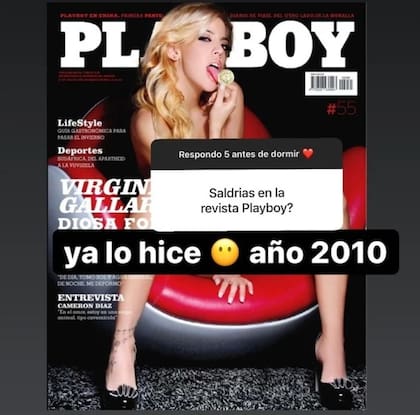 En 2010 Virginia Gallardo fue tapa de la revista Playboy, donde hizo una audaz producción de fotos. Con esta imagen le respondió a un seguidor cuando le preguntó si "saldría en Playboy".