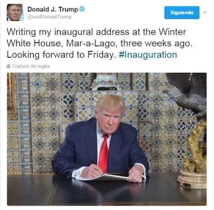 En 2017, antes de su primer toma de protesta como presidente de EE.UU., Donald Trump reveló que en Mar-a-Lago escribió su primer discurso de envestidura, un sitio que describió como "La Casa Blanca de Invierno" (X/@realdonaldtrump)