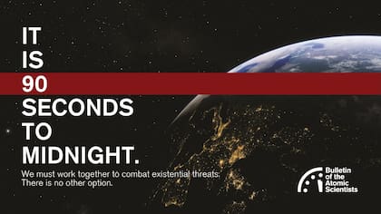 En 2023, el Reloj del Apocalipsis marcó 90 segundos antes de la media noche (X/BulletinAtomic)