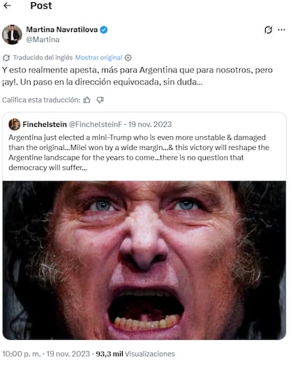 En 2023 la ex deportista lamentó el triunfo presidencial de Javier Milei