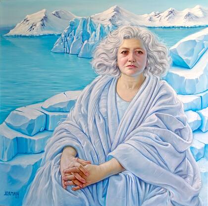 En "Antártida", el artista simboliza el continente con una mujer madura