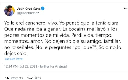 En carne propia, Juan Cruz explicó lo que vivió en sus peores años como adicto