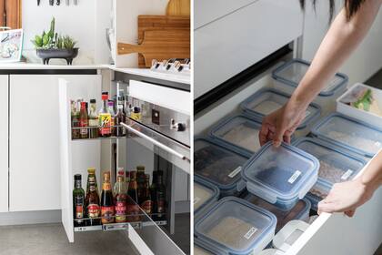 En casa de esta cocinera profesional, todo está súper organizado. "Acá quería superficies amplias para cocinar y amasar y muuucho espacio de guardado. Me decían: ‘¿Necesitás más lugar?’. Y sí: lo llené todo".