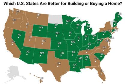 En color café se muestran los estados donde la construcción resulta más barata; en verde los estados donde comprar es más barato