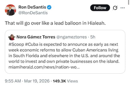 En contra; el mensaje de Ron DeSantis sobre la medida para los cubanos en Florida