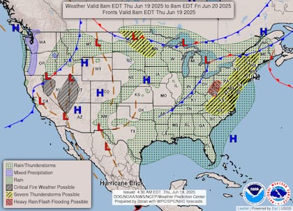 En Dakota del Norte y Minnesota se desarrollarán tormentas organizadas que podrían evolucionar en sistemas convectivos con granizo y ráfagas destructivas