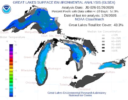 En detalle, el nivel de hielo en los Grandes Lagos en las últimas horas