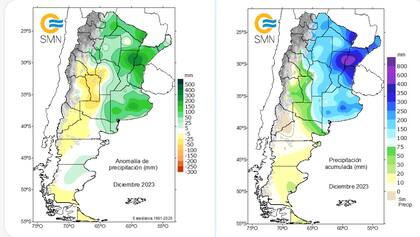 En diciembre pasado se registraron lluvias por encima del promedio en la mayor parte del país, según informó el SMN
