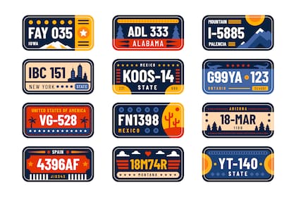 En EE.UU. cada estado cuenta con sus propias regulaciones y diseños de placas de licencia de vehículos