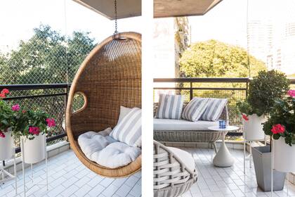 Hamaca 'Joyo' (Compañía Nativa), sofá 'Swingrest' en fibra de polietileno y mesita 'Satellite', ambos de la firma alemana Dedon (Barugel Azulay). Maceteros (Artyhaus).
