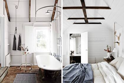 En el bao en suite, baadera antigua y carro de dentista de principios de siglo XX usado como mesa auxiliar.