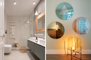 En el baño de la suite, los detalles en madera compensan la frialdad de las superficies impecables.