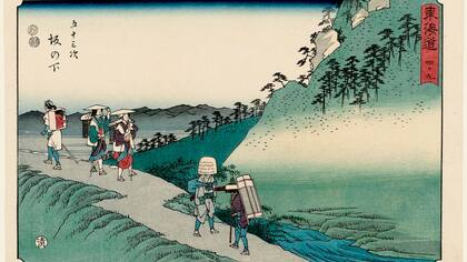 En el camino: una de las estampas creadas por Utagawa Hiroshige a mediados del siglo XIX, en los que retrató el Tokaido