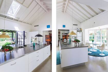 En el comedor diario, mesa ‘Tulip’ y sillas (Saarinen), sobre alfombra turquesa hecha a medida en pura lana como todas las de la casa (Design Carpets).