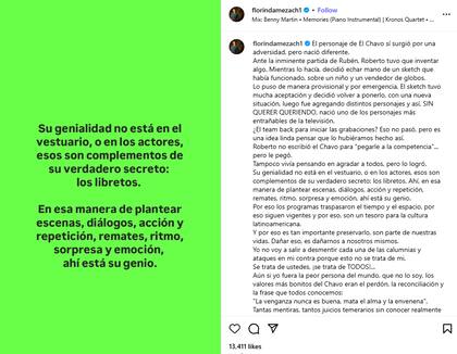 En el comunicado, Florinda Meza instó a la reflexión a las personas que la critican por la serie