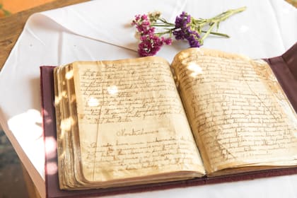 En el cuaderno de recetas de su abuela se suceden recetas como torta de almendras, licor de naranja, niños envueltos, croquetas, riñoncitos, pasteles de chocolate, escalopes de ternera.