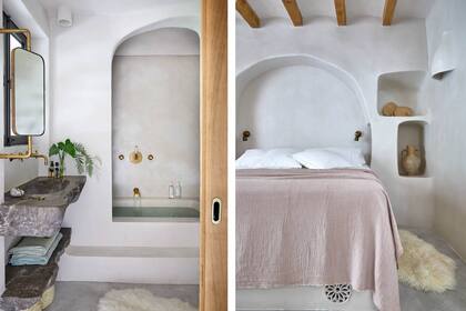 En el cuarto de una de las hijas, vuelven el blanco, las formas orgánicas trabajadas a mano para crear espacios de guardado y sensación de cobijo casi primitivo.