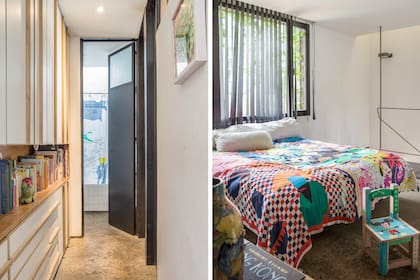 En el cuarto principal una colcha de patchwork hecha con los pañuelos de Diamante con patas. En el pasillo, los placards fueron hechos con los mismos materiales que los muebles de cocina.