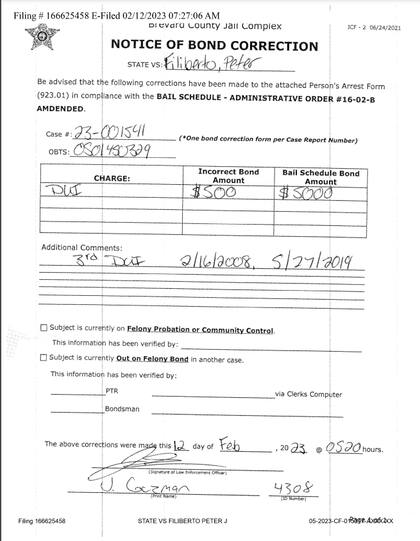 En el documento de fianza se asentó que fue detenido en dos oportunidades previas por los mismos cargos