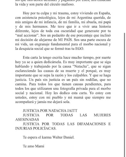 En el documento que escribió la joven pidió justicia por su mamá