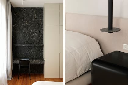 En el dormitorio principal, todo el perímetro funciona como guardado, con puertas pintadas del mismo color que las paredes para que pasen desapercibidas.