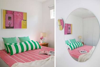 En el dormitorio, una foto de Ramón Teves parece hecha a la medida de su paleta. Los textiles de Mercedes Segura suben la apuesta de color.