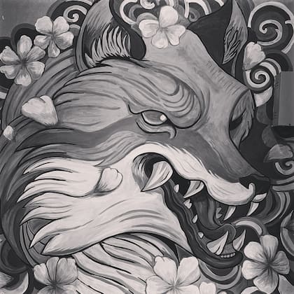 En el gimnasio de Nahuel Vivas, un mural hace homenaje a Piyo, el perro que rescató en China y hoy vive con él en Argentina.