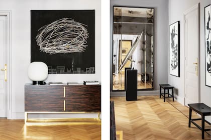 En el hall de entrada, lámpara estilo Midcentury (Fábrica de Luz).