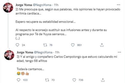 En el hilo de Twitter, Yoma se refirió a los dichos de la conductora (Foto: Twitter @negroyoma)