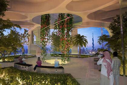 En el interior, la Dubai Creek Tower contará con un sector exclusivo con jardines verticales en el sector que funcionará como un observatorio en 360 grados de la ciudad